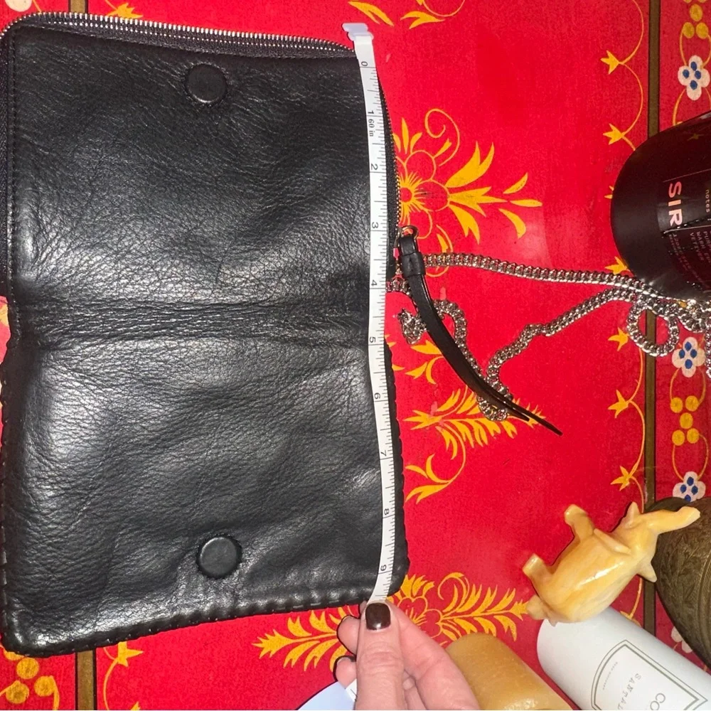 All Saints Black whipstitch cross body purse silver chain - Picture 11 of 13
